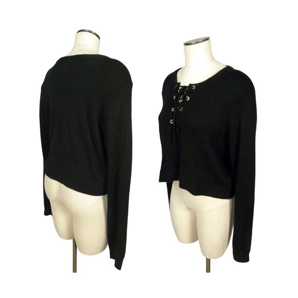 NEW Avec les Filles Black Crop Alpaca Blend Sweater | XL NWT - Picture 6 of 8